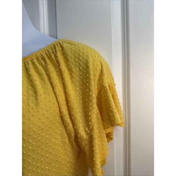 Zac &‎ Rachel Women's XL Yellow Dotted Swiss Ruffle Short Sleeve Tie Front EUC - Picture 3 of 6